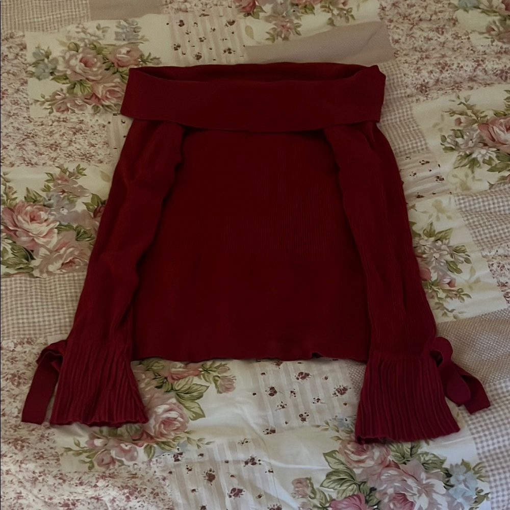 Macys Elegant Red Off-Shoulder Sweater